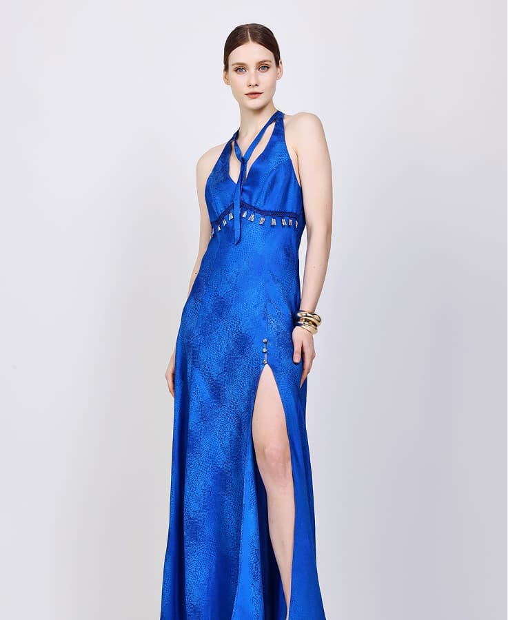 Silk-Viscose-Jacquard-Dress-Aurora-Jacquard-Tassel-Gown-615021-Ocean-Blue-Model