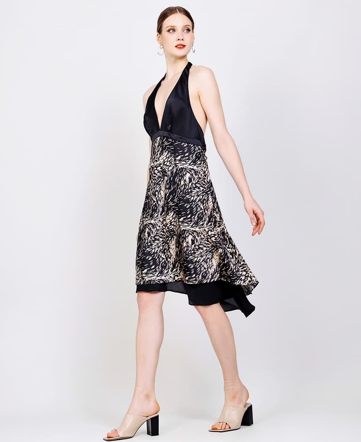 Silk-Printed-Dress-Asher-Halter-Neck-Cocktail-Dress-611030-Black-Ripple-Model