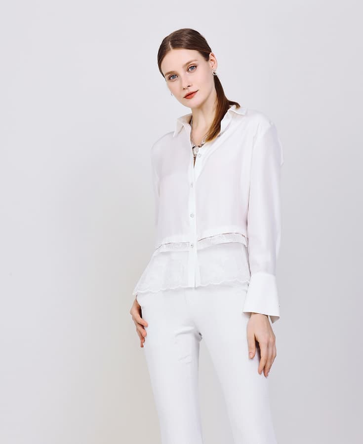 Silk Twill-Lace Shirt-616009-Classic White